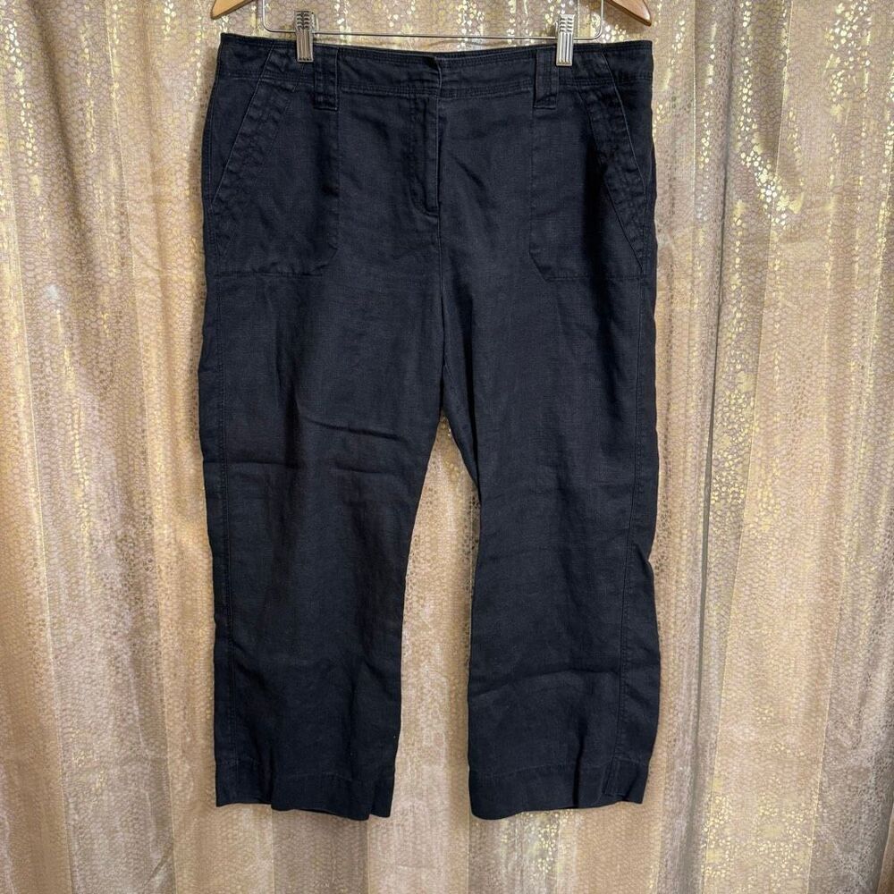 Charter Club Classic Fit Black 100% Linen Lightweight Cropped Pants Size 14